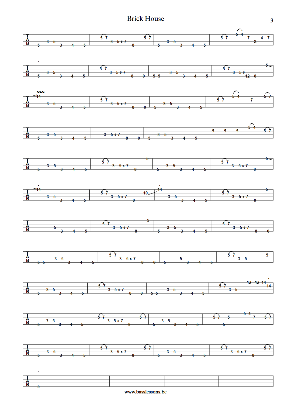 Commodores Brick house Ronald La Pread bass Tab part 3