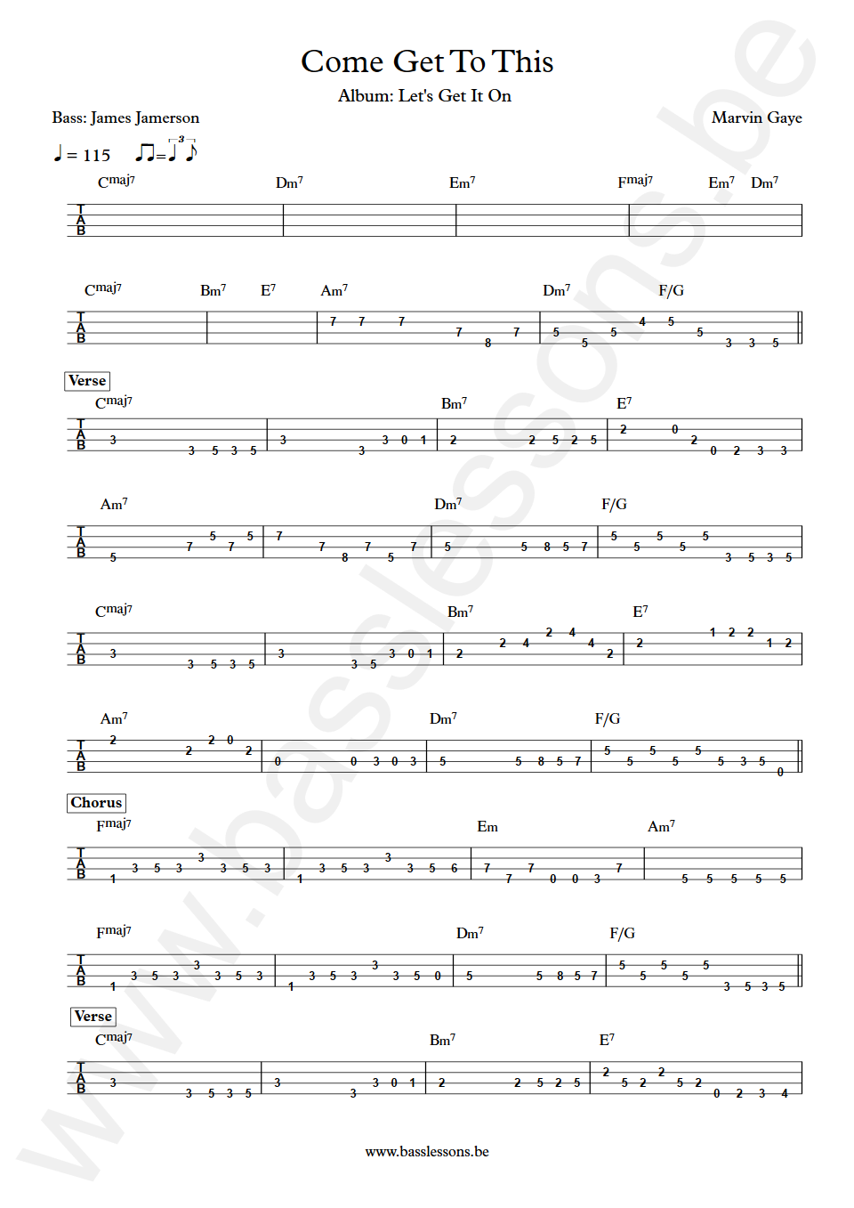 Marvin Gaye Come Get To This James Jamerson Bass Tabs