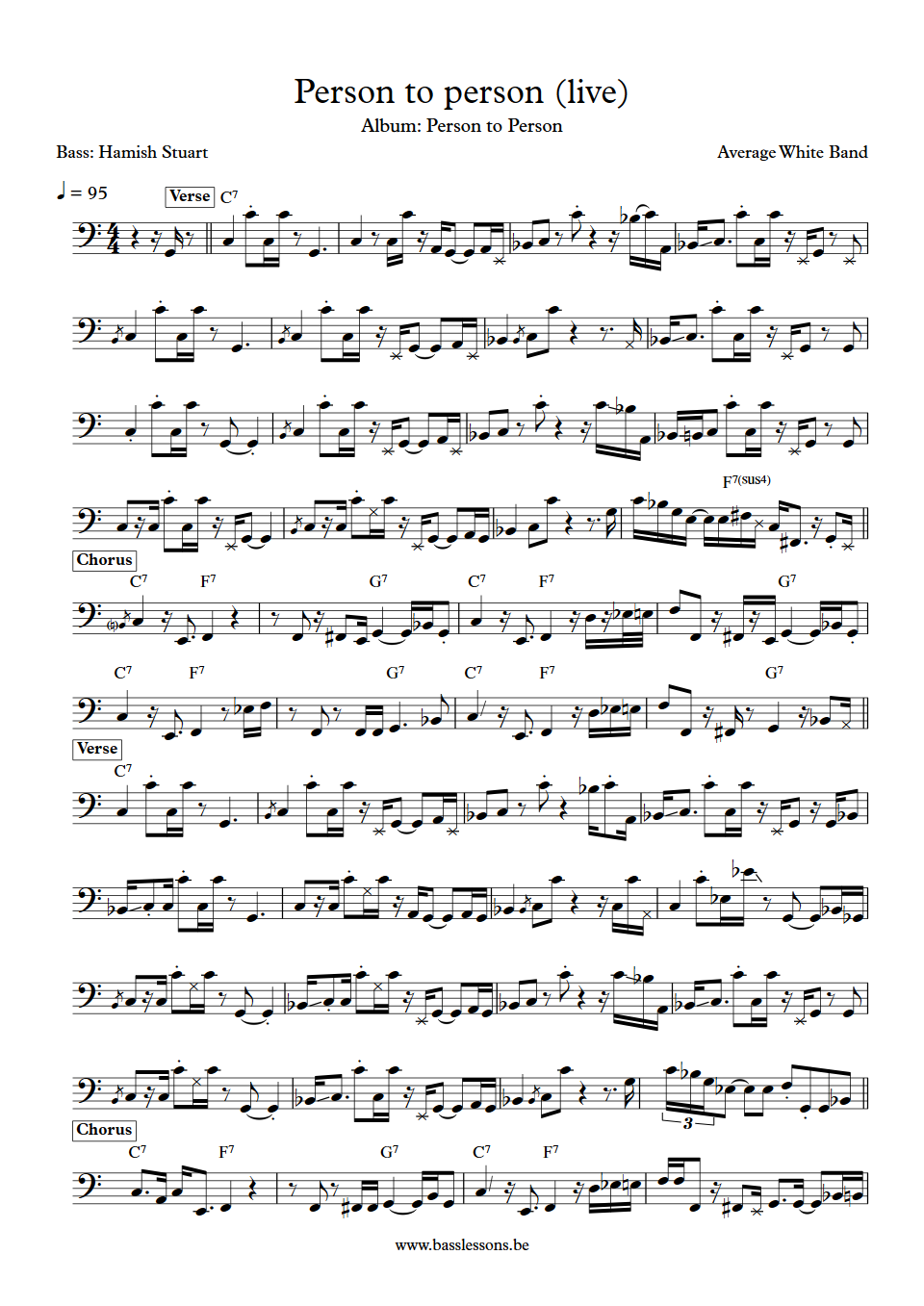 Average white band Person to person Alan Gorrie Bass Transcription