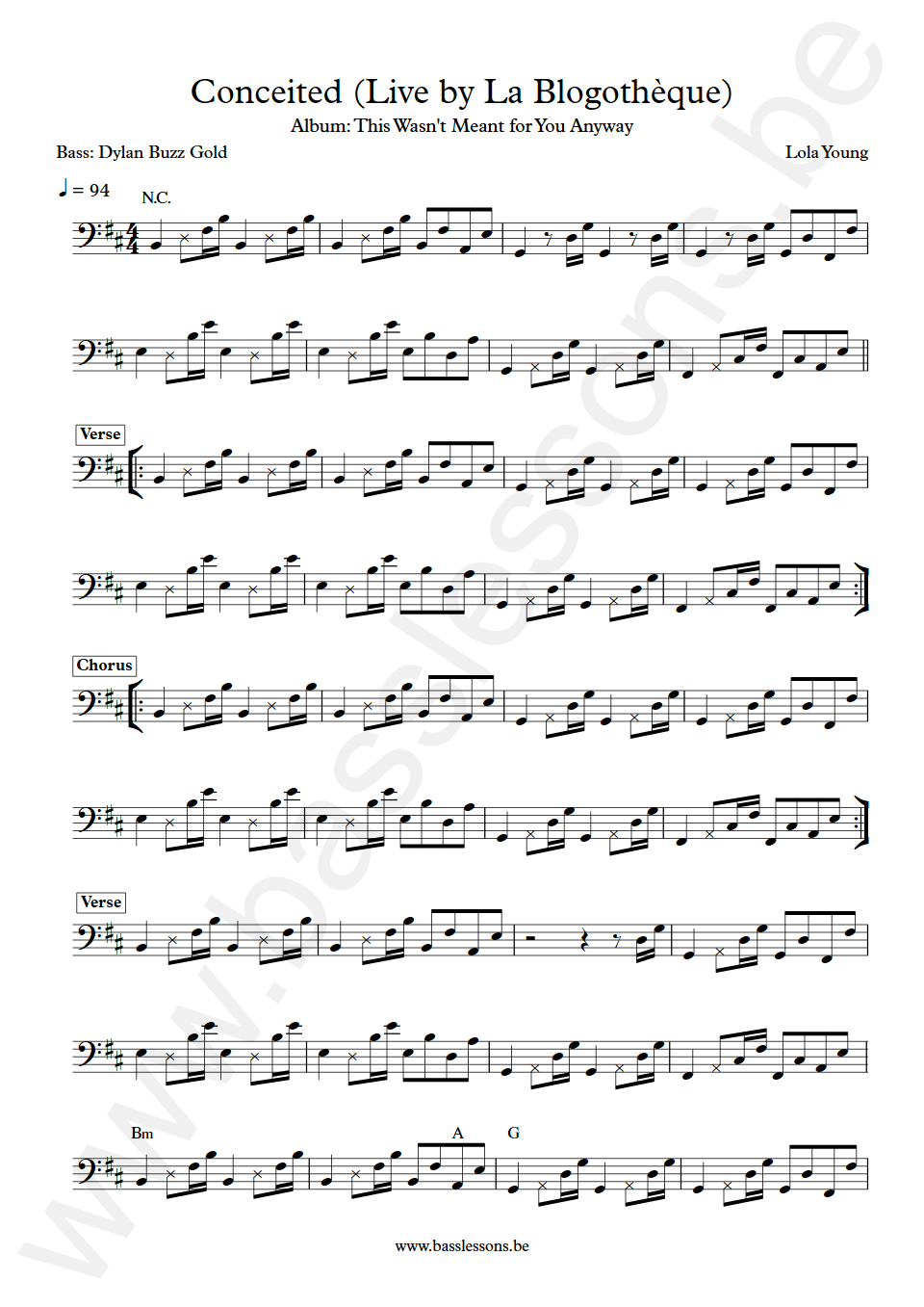 Lola Young Conceited Dylan Buzz Gold Bass Transcription