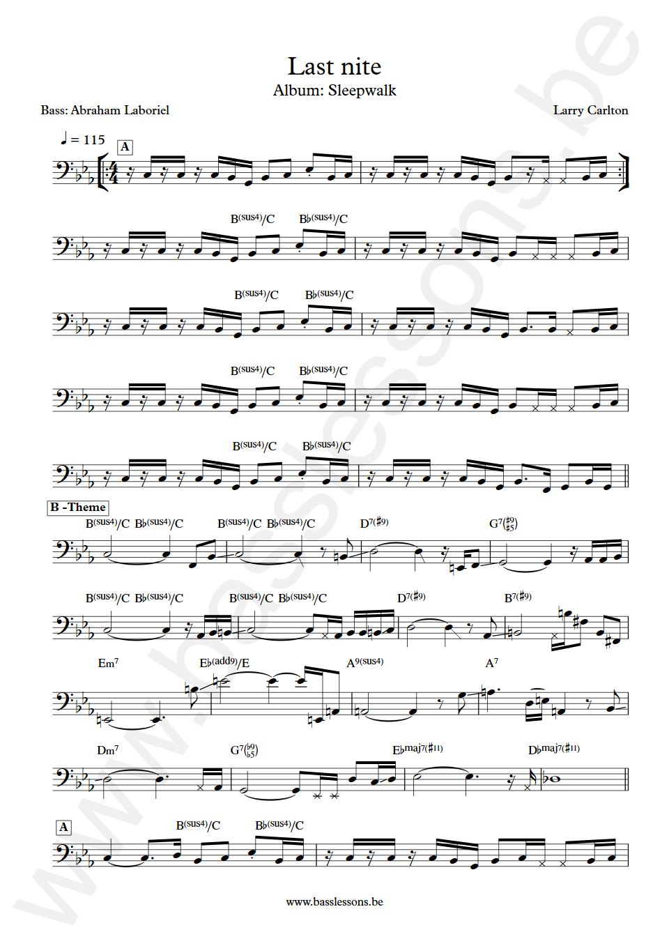 Larry Carlton Last nite Abraham Laboriel Bass Transcription