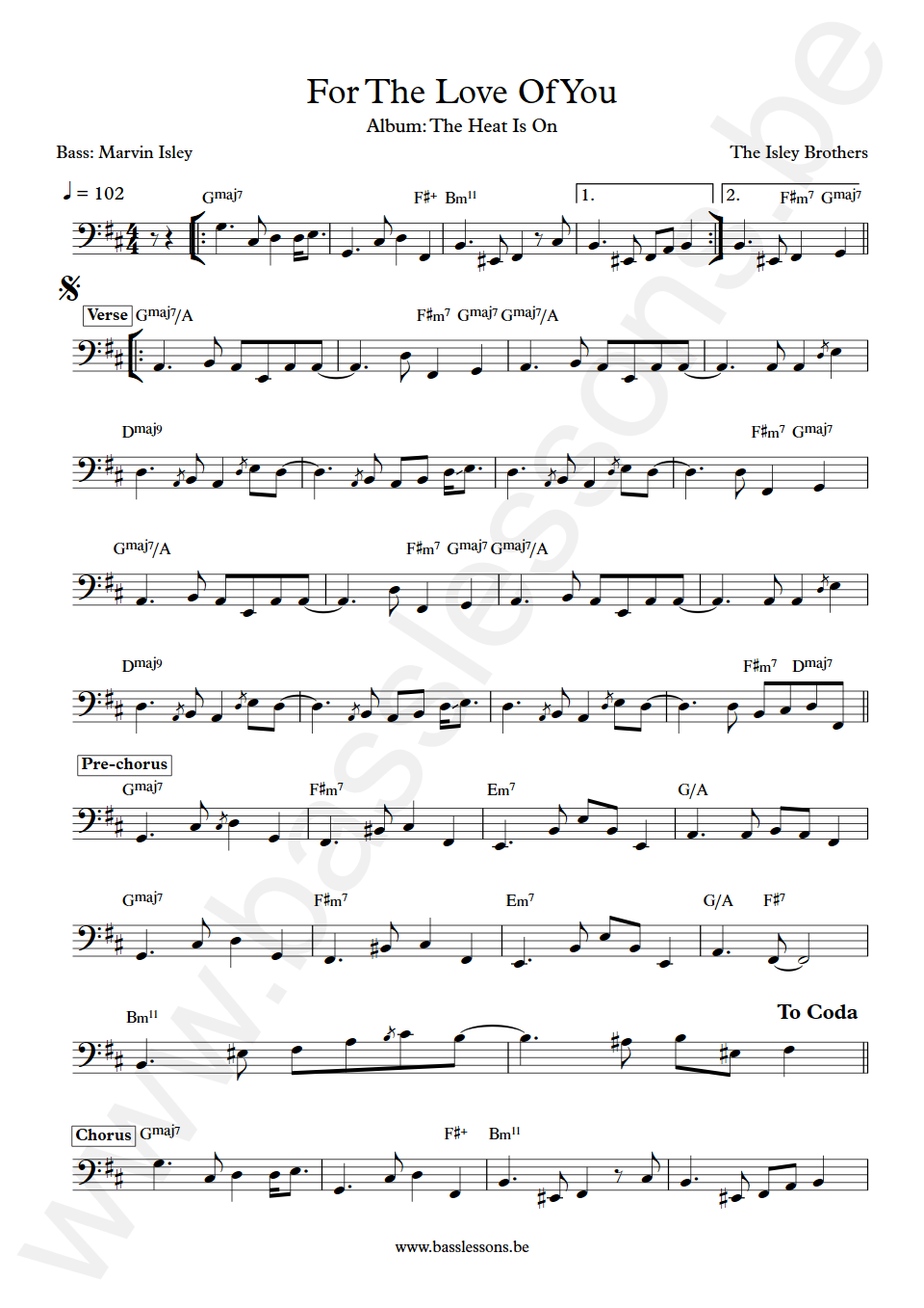 The Isley Brothers For The Love Of You Marvin Isley Bass Transcription