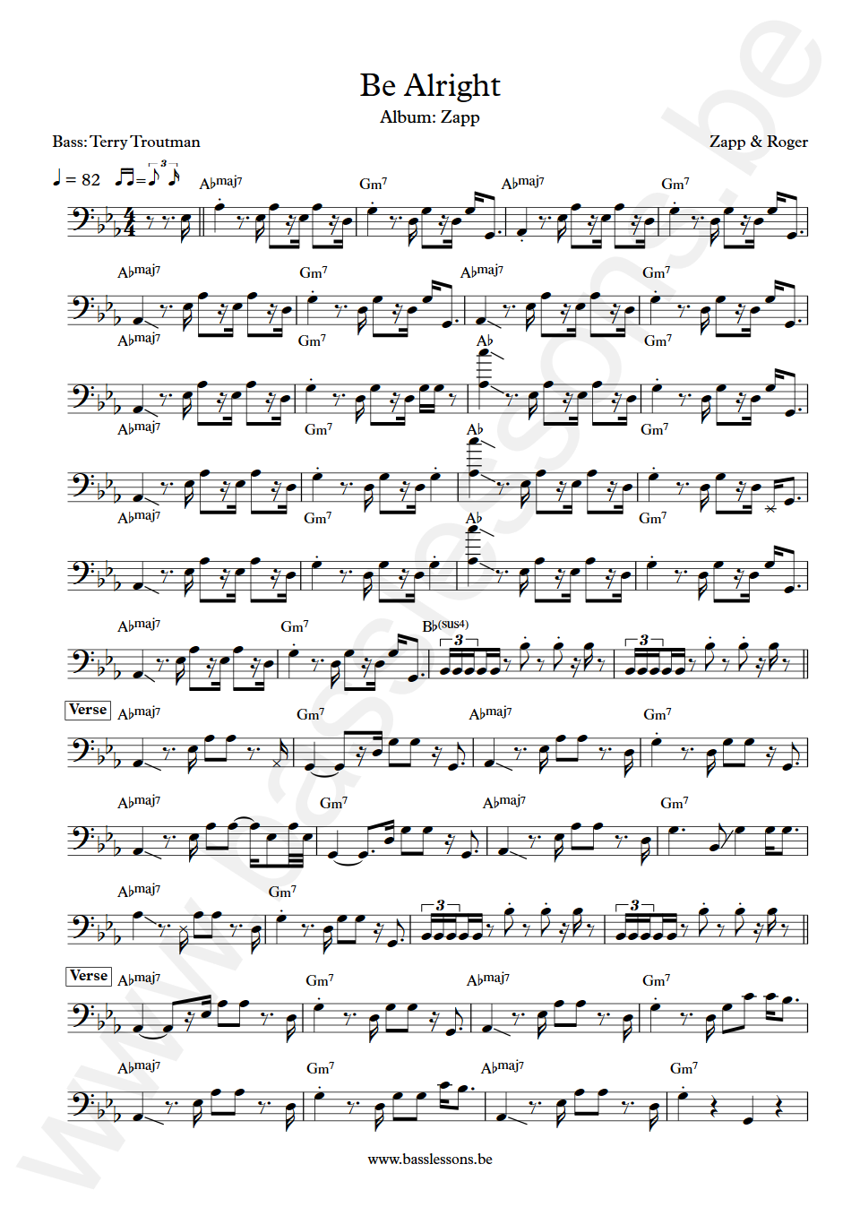 Zapp and Roger Be Alright Terry Troutman Bass Transcription