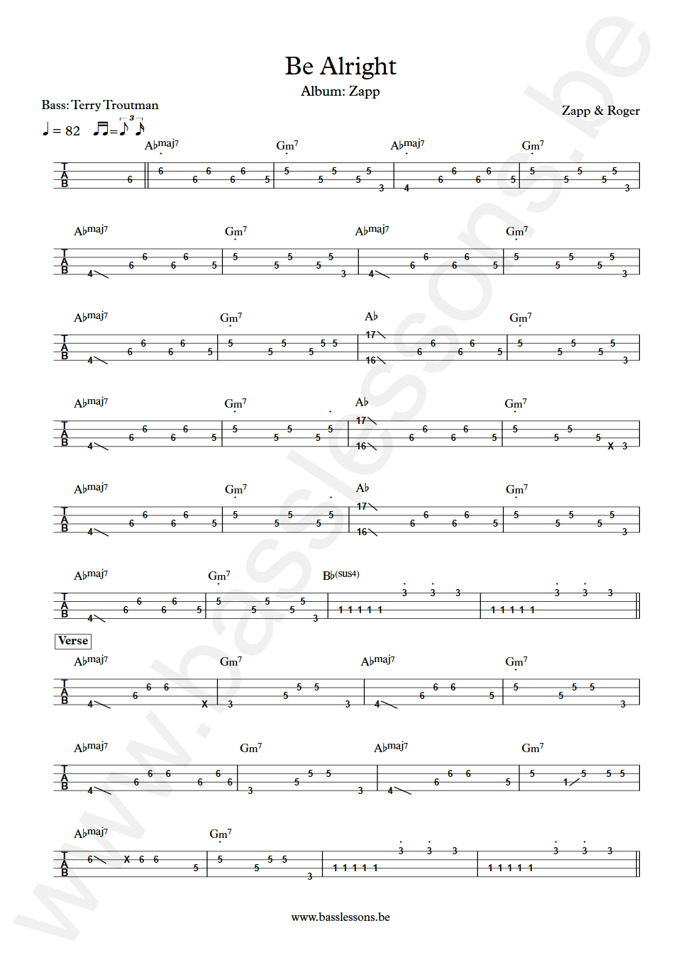 Zapp and Roger Be Alright Terry Troutman Bass Tabs