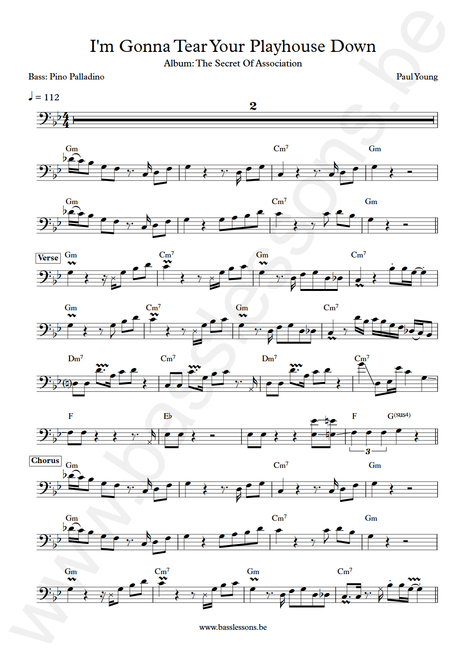 Paul Young I'm Gonna Tear Your Playhouse Down Pino Palladino Bass Transcription