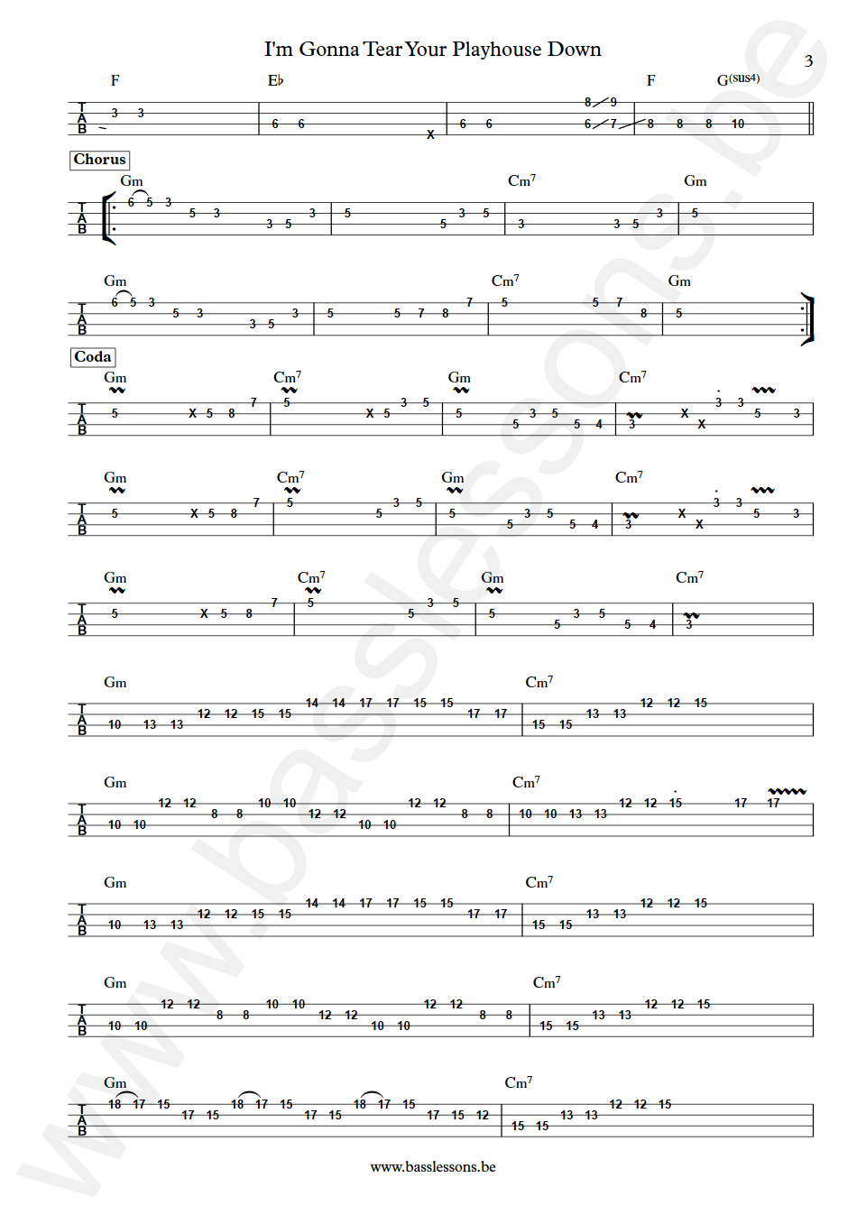 Paul Young I'm Gonna Tear Your Playhouse Down Pino Palladino Bass Tabs part 3