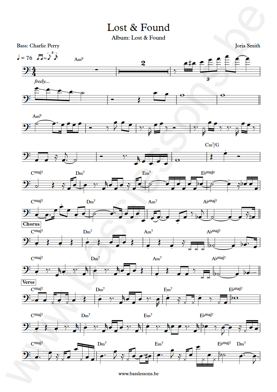Jorja Smith Lost and Found Charlie Perry Bass Transcription