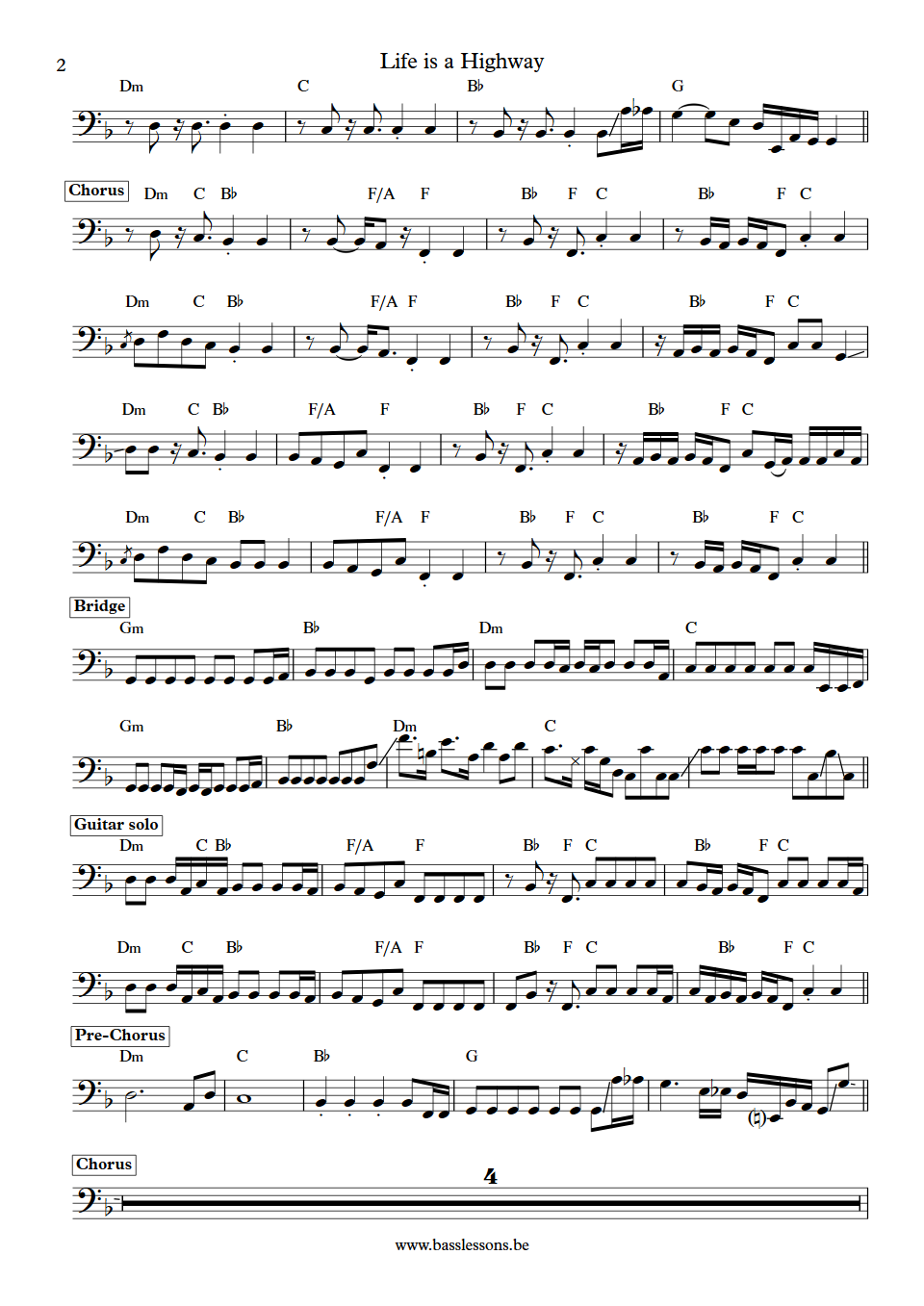 Rascal Flatts Life Is A Highway Jay DeMarcus bass transcription part 2