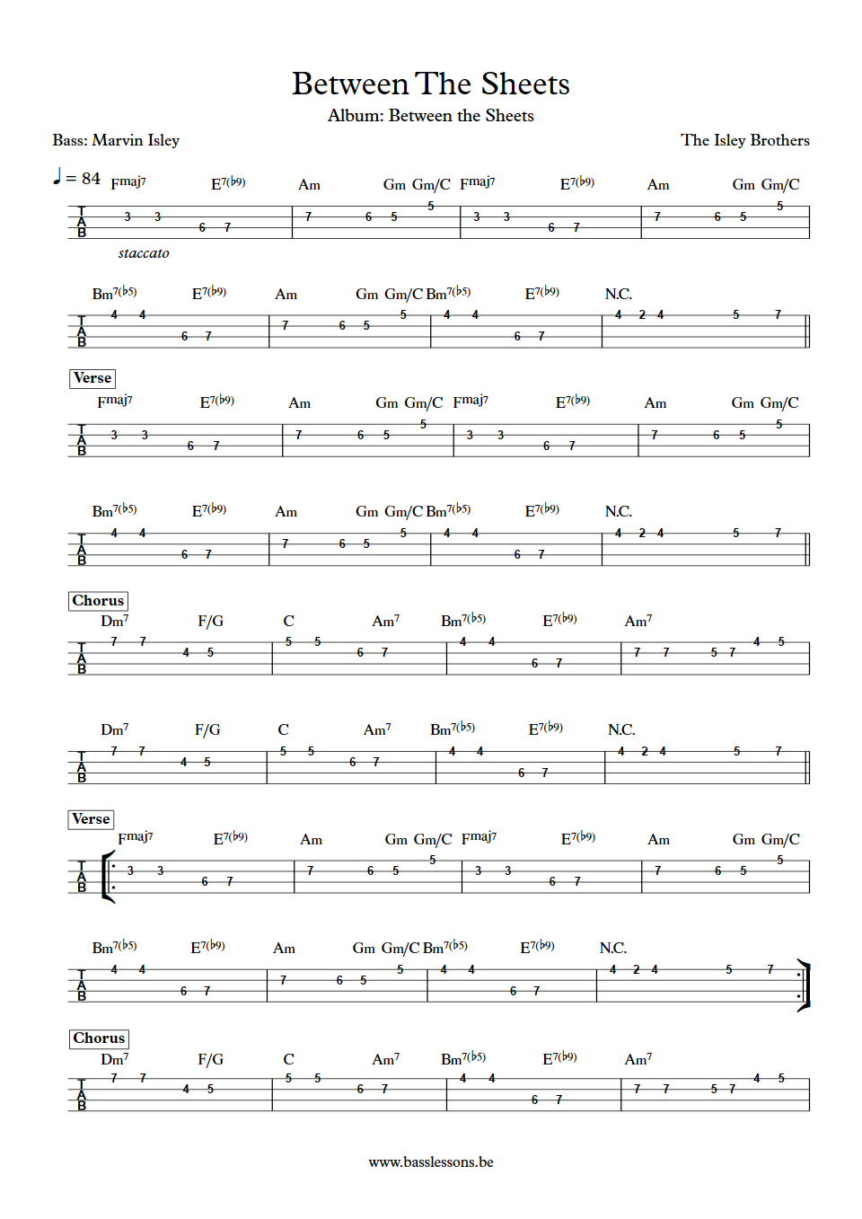 The Isley Brothers Between The Sheets Marvin Isley Bass Tabs