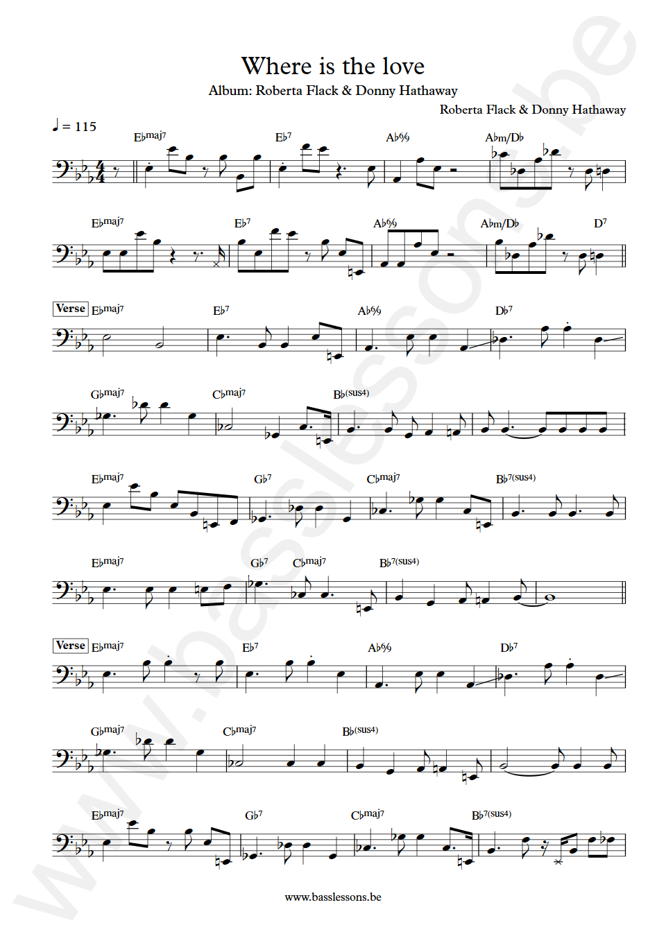 Roberta Flack & Donny Hathaway Where is the love Bass Transcription