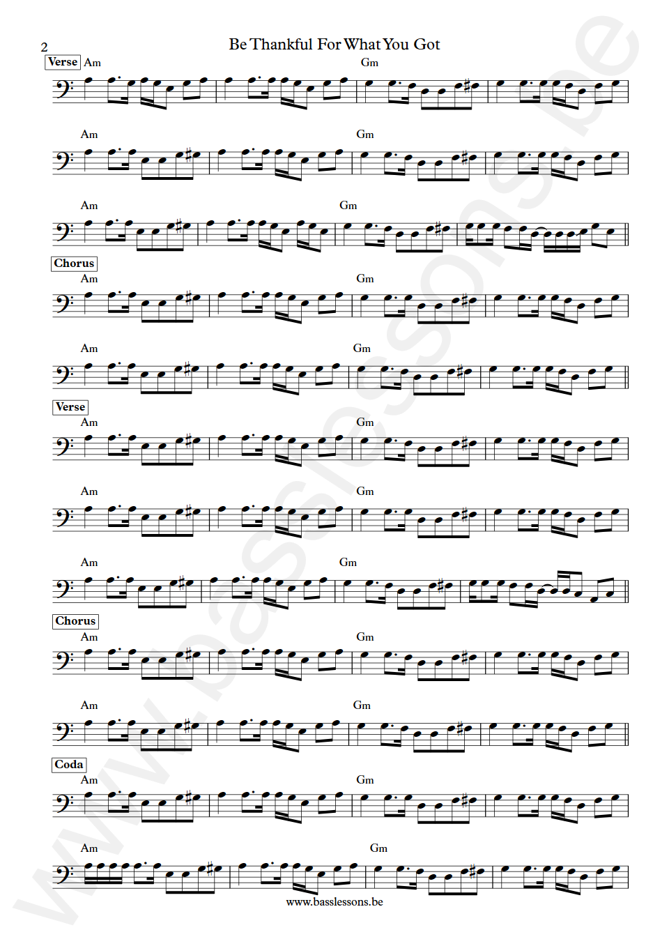 Sade Be Thankful For What You Got Paul S. Denman Bass Transcription part 2