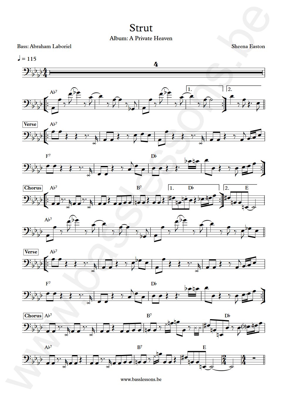 Sheena Easton Strut Abraham Laboriel Bass Transcription