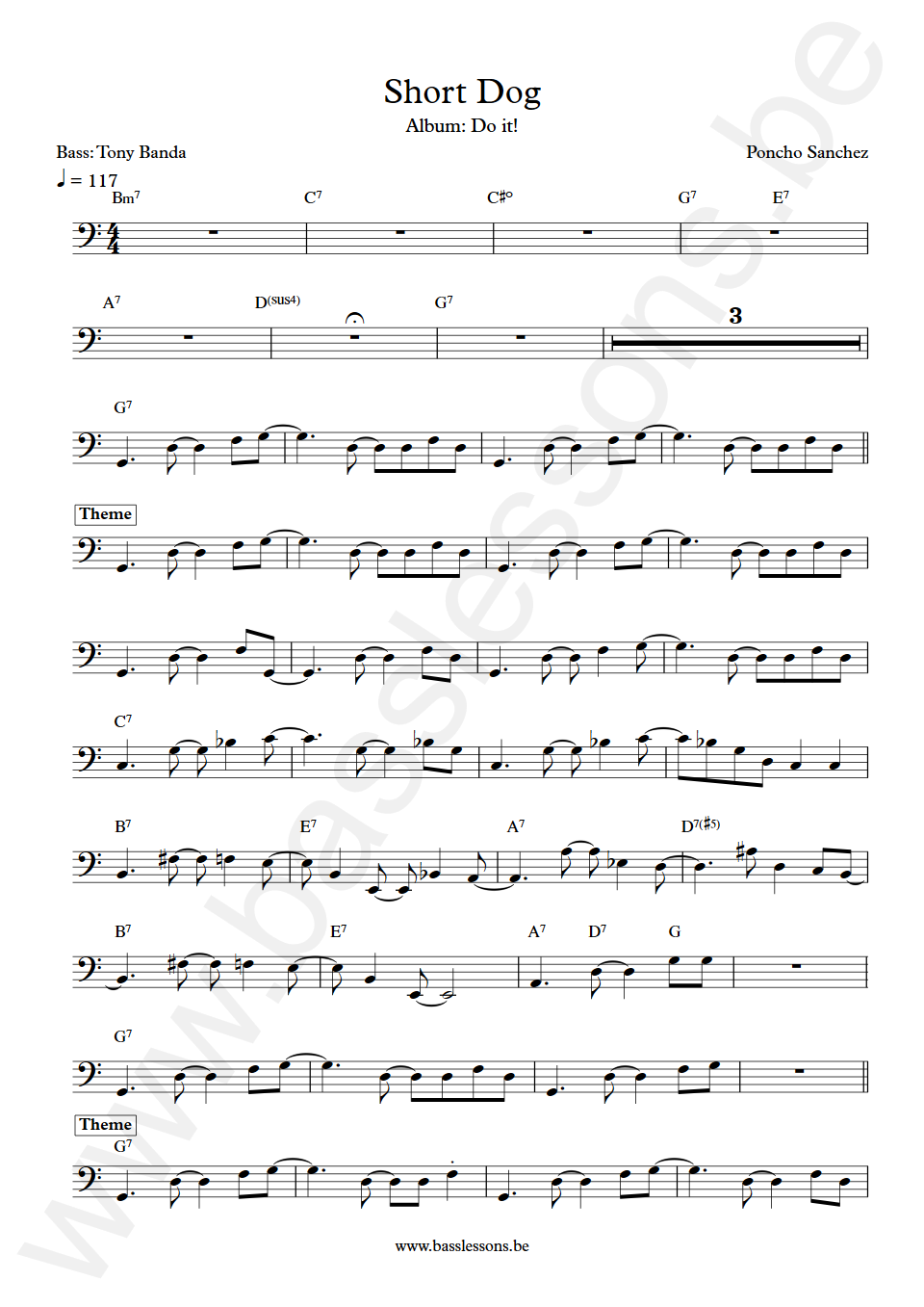 Poncho Sanchez Short Dog Tony Banda Bass Transcription