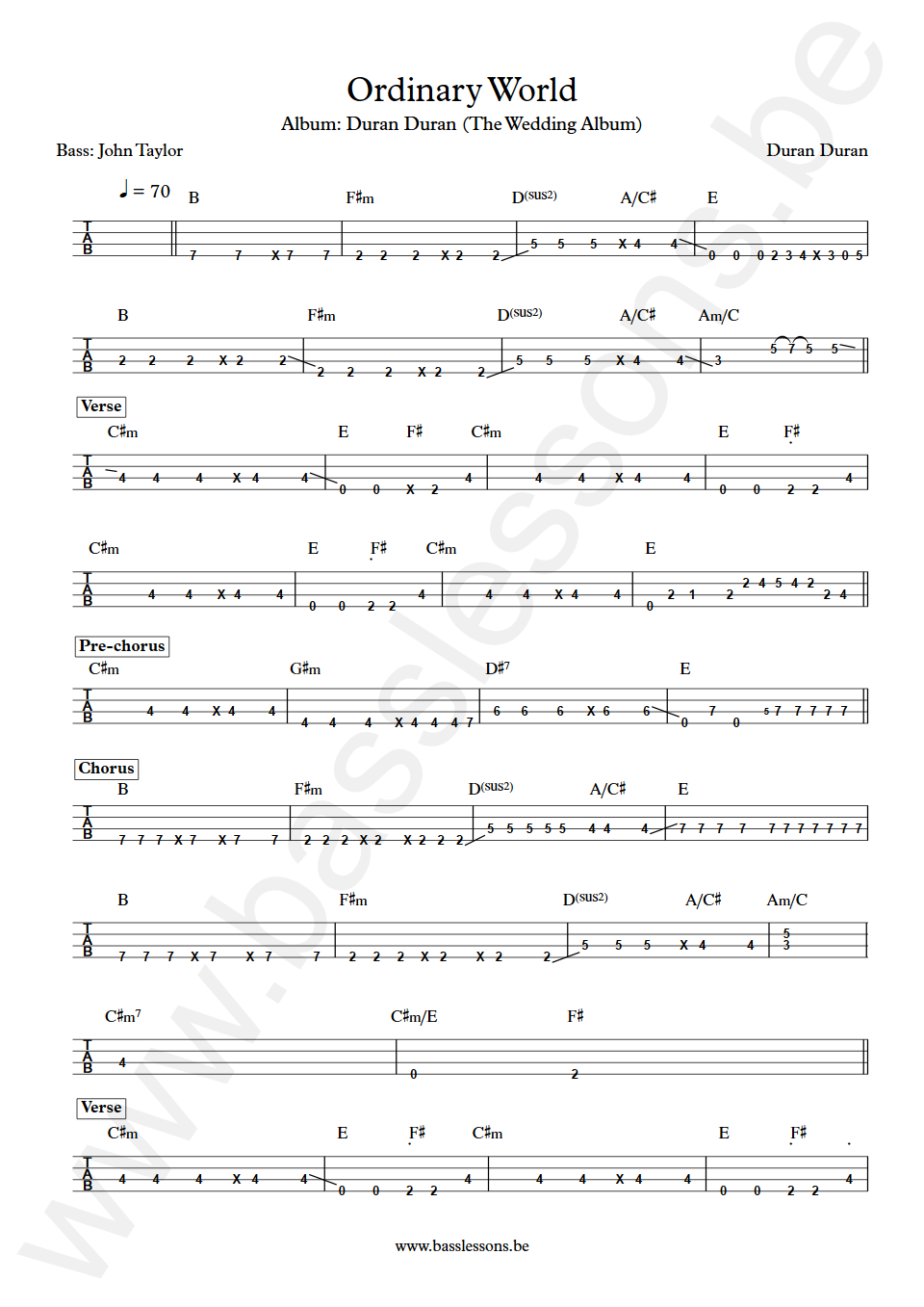 Duran Duran Ordinary World John Taylor Bass Tabs