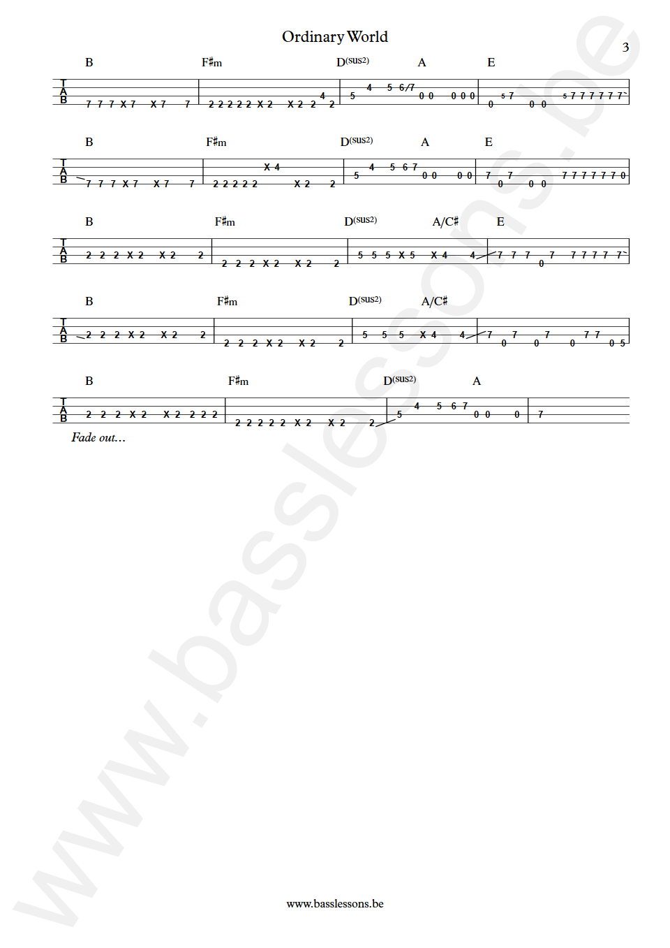 Duran Duran Ordinary World John Taylor Bass Tabs part 3