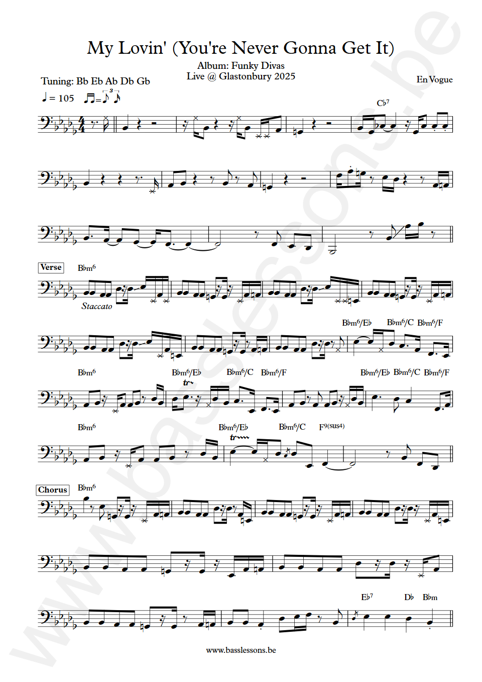 En Vogue My Lovin Bass Transcription