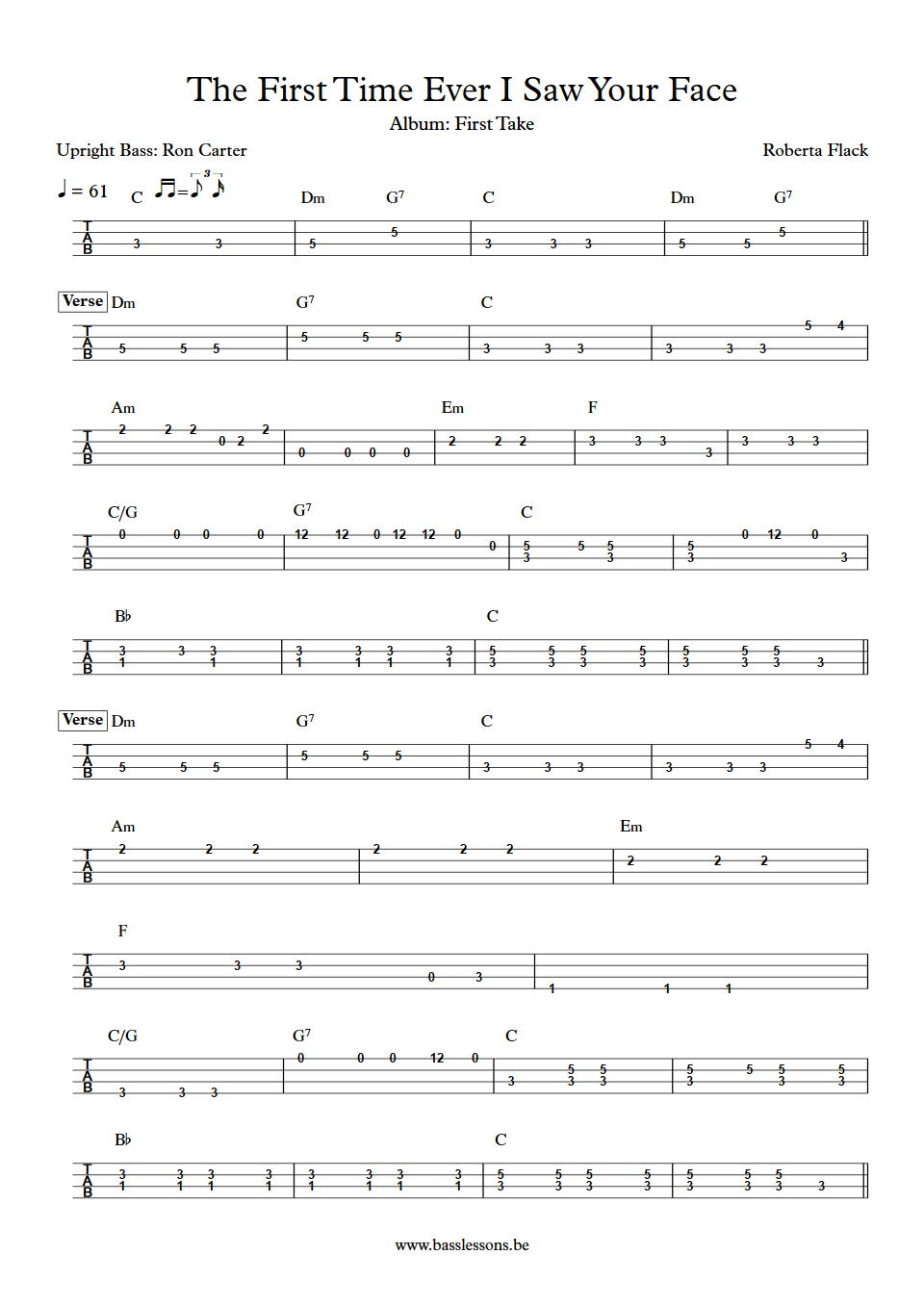 Roberta Flack The First Time Ever I Saw Your Face Ron Carter Bass Tabs