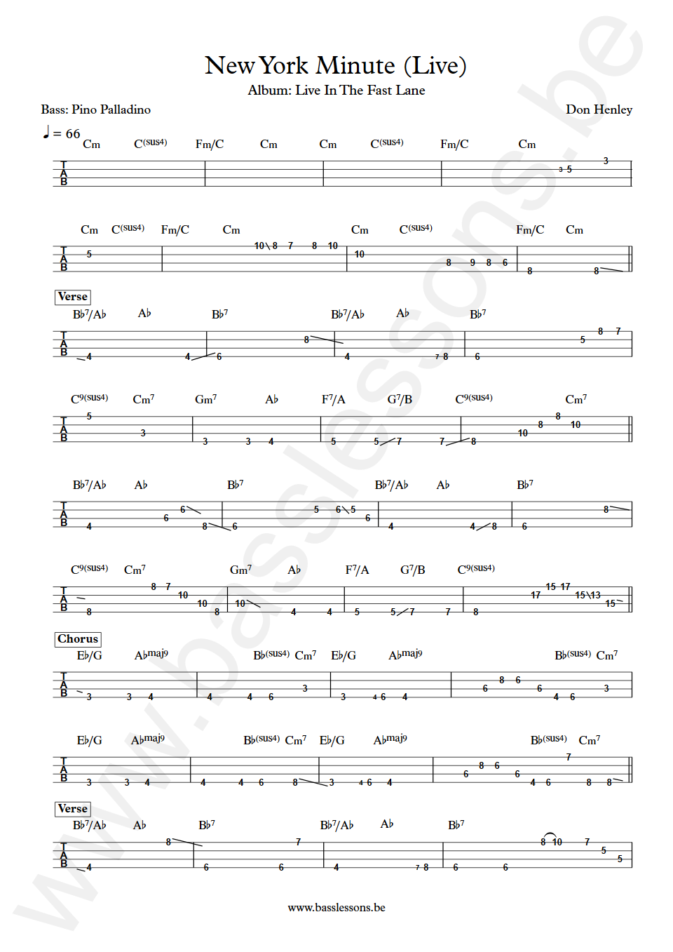 Don Henley New York Minute (Live) Pino Palladino Bass Tabs