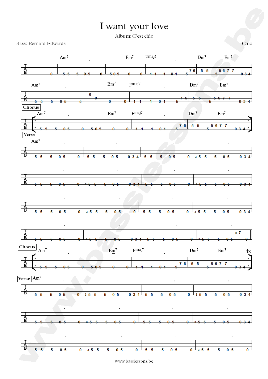 chic I want your love Bernard Edwards bass tab
