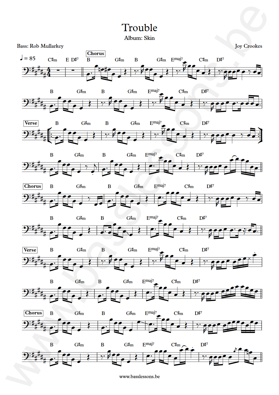 Joy Crookes Trouble Rob Mullarkey Bass Transcription