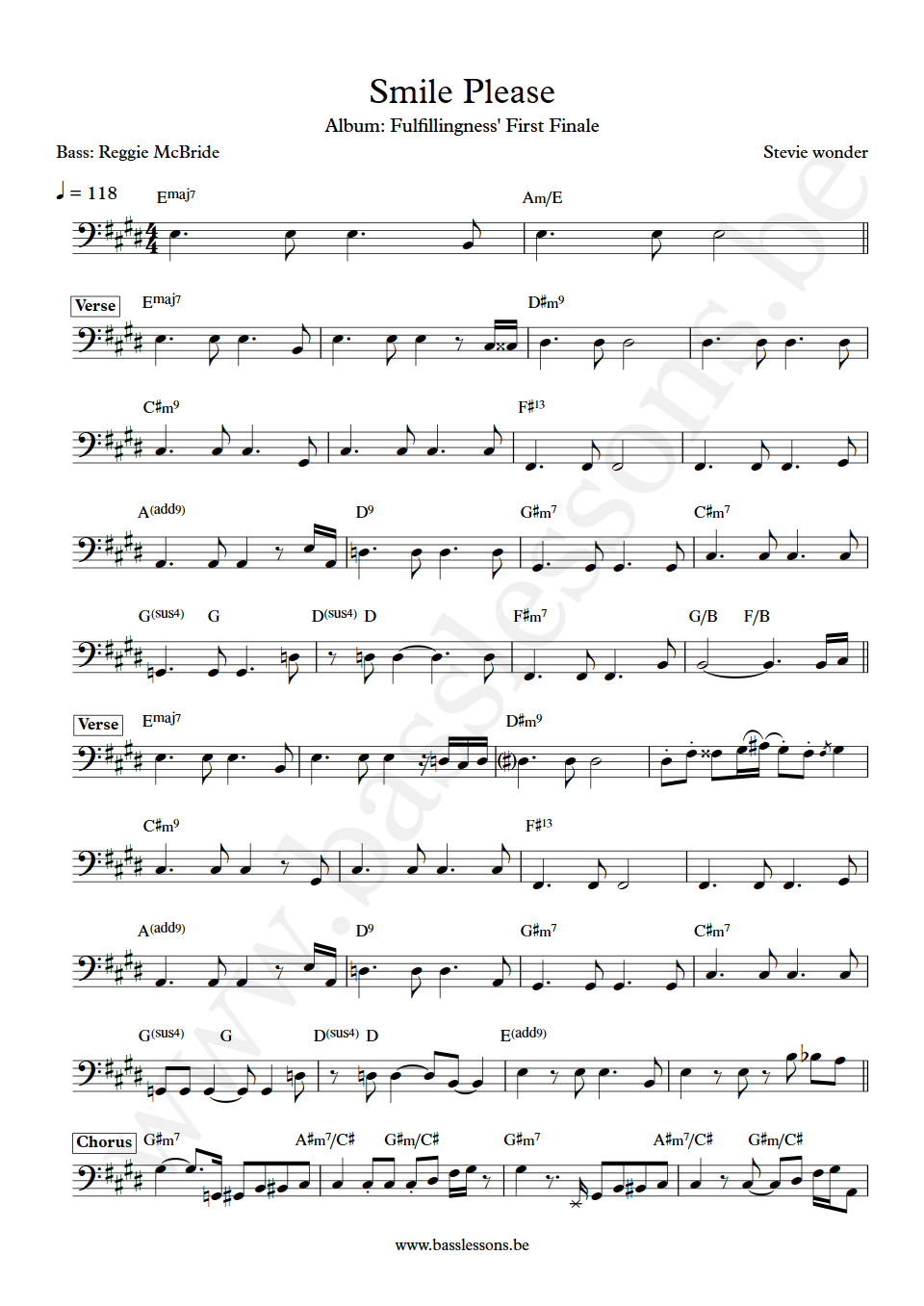 Stevie wonder Smile again Reggie McBride Bass Transcription