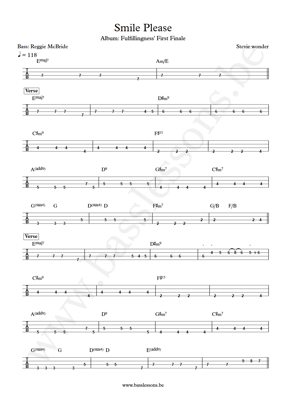 Stevie wonder Smile again Reggie McBride Bass Tabs