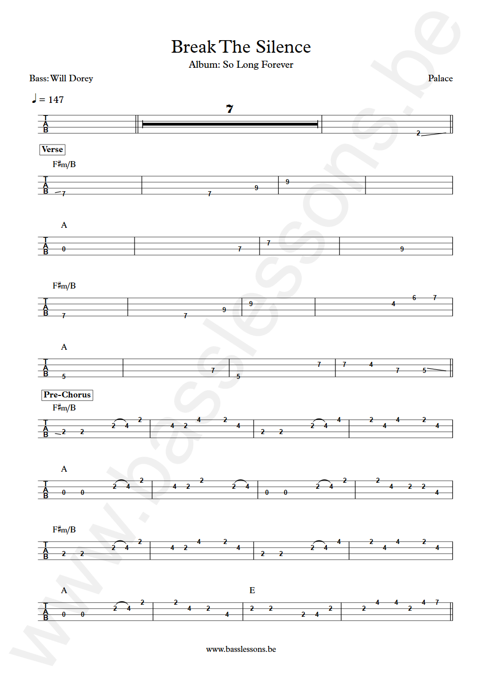 Palace Break The Silence Will Dorey Bass Tabs