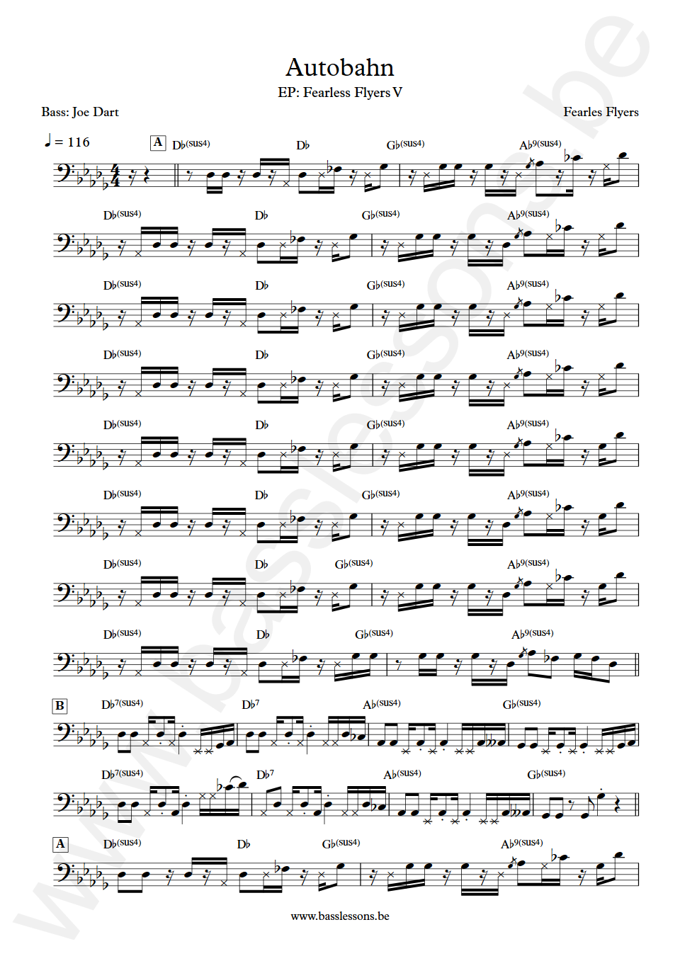 Fearles Flyers Autobahn Joe Dart Bass Transcription