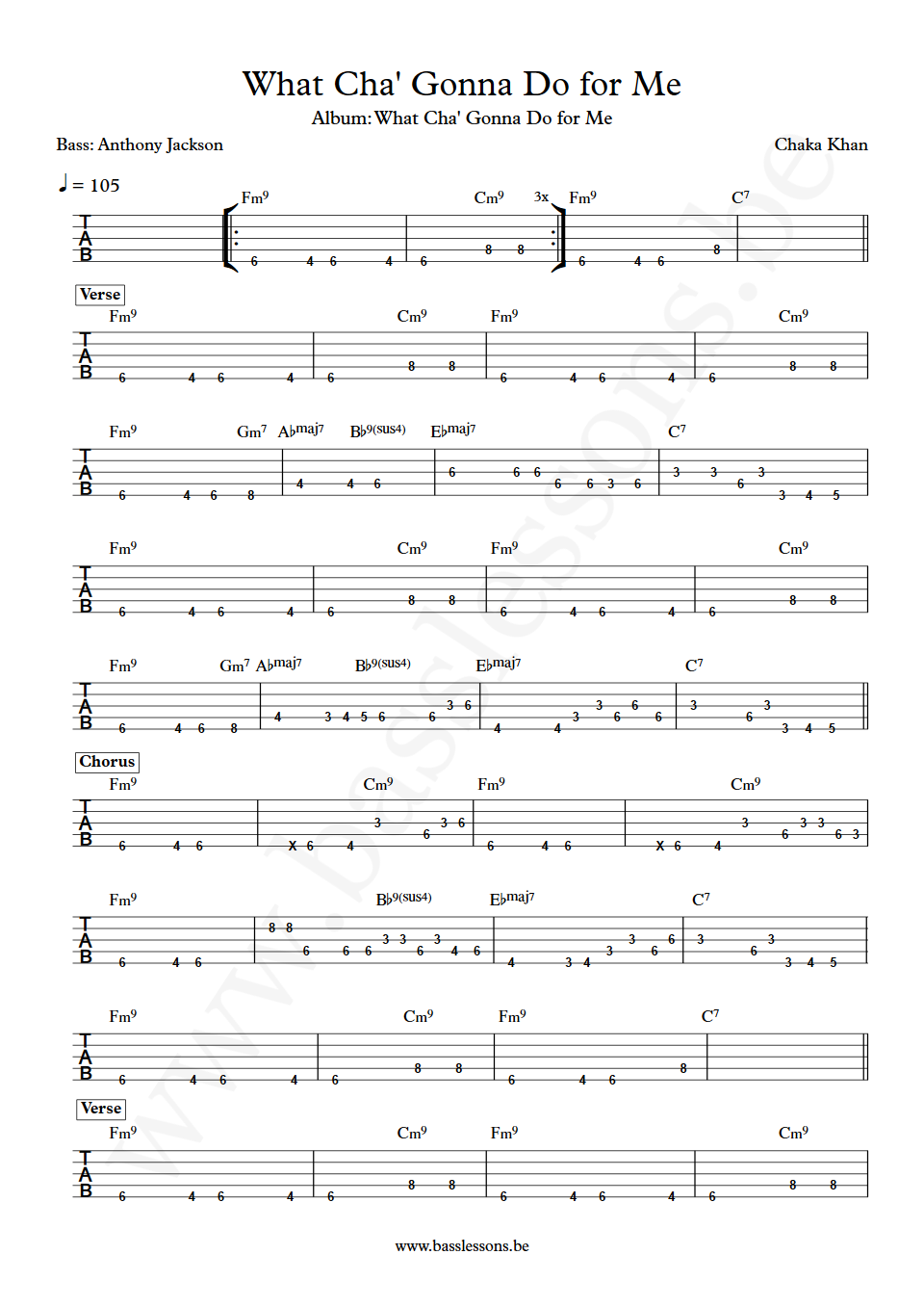 Chaka Khan What Cha Gonna Do for Me Anthony Jackson Bass Tabs