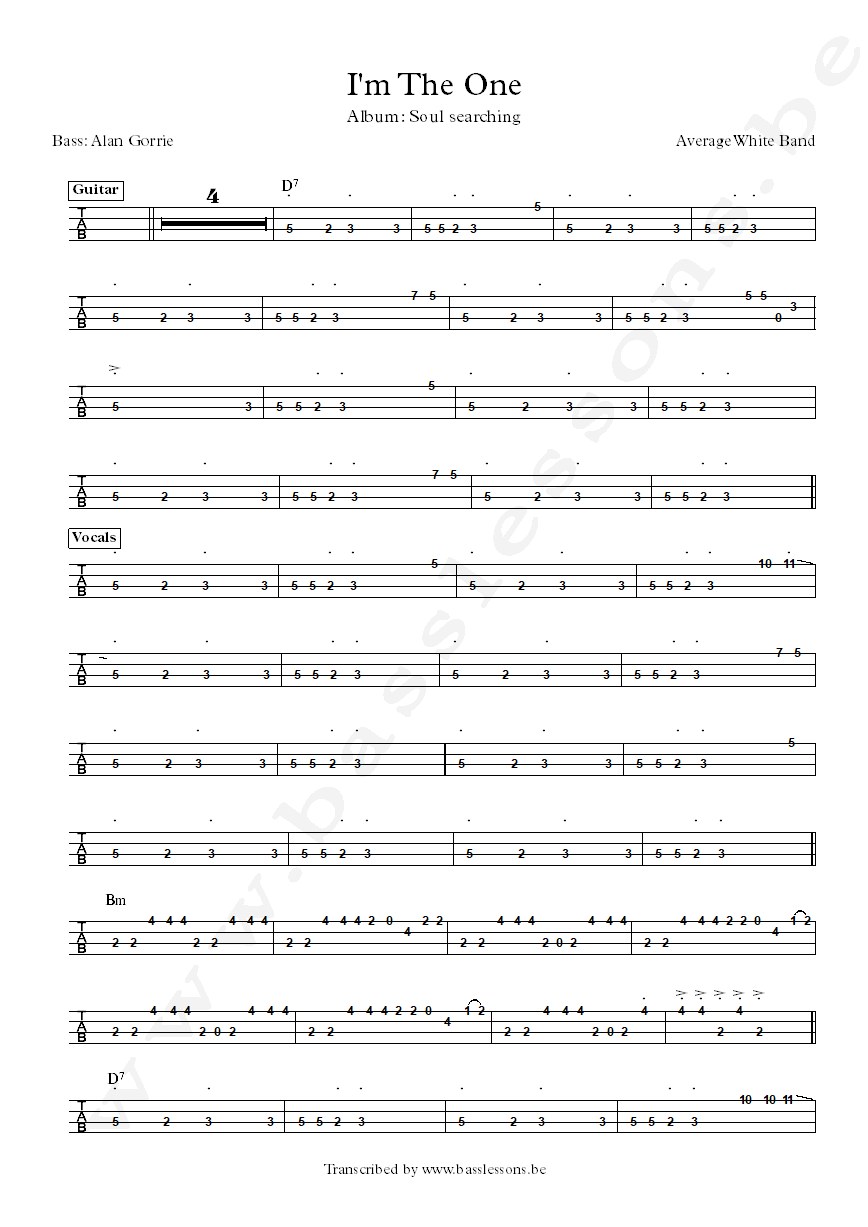 Average white band im the one bass tab