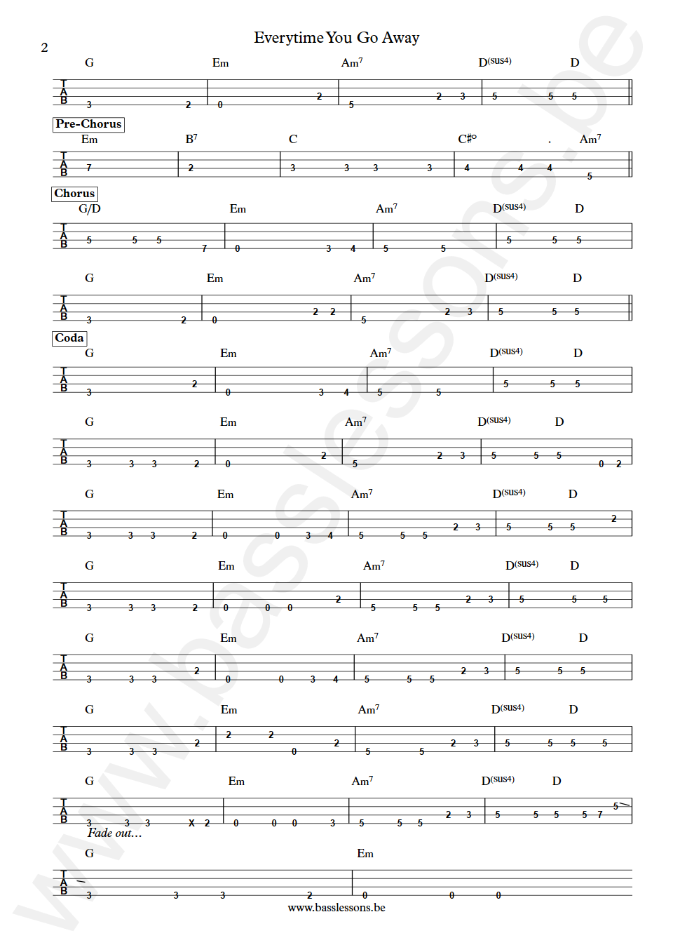 Hall & Oates Everytime You Go Away John Siegler Bass Tabs part 2