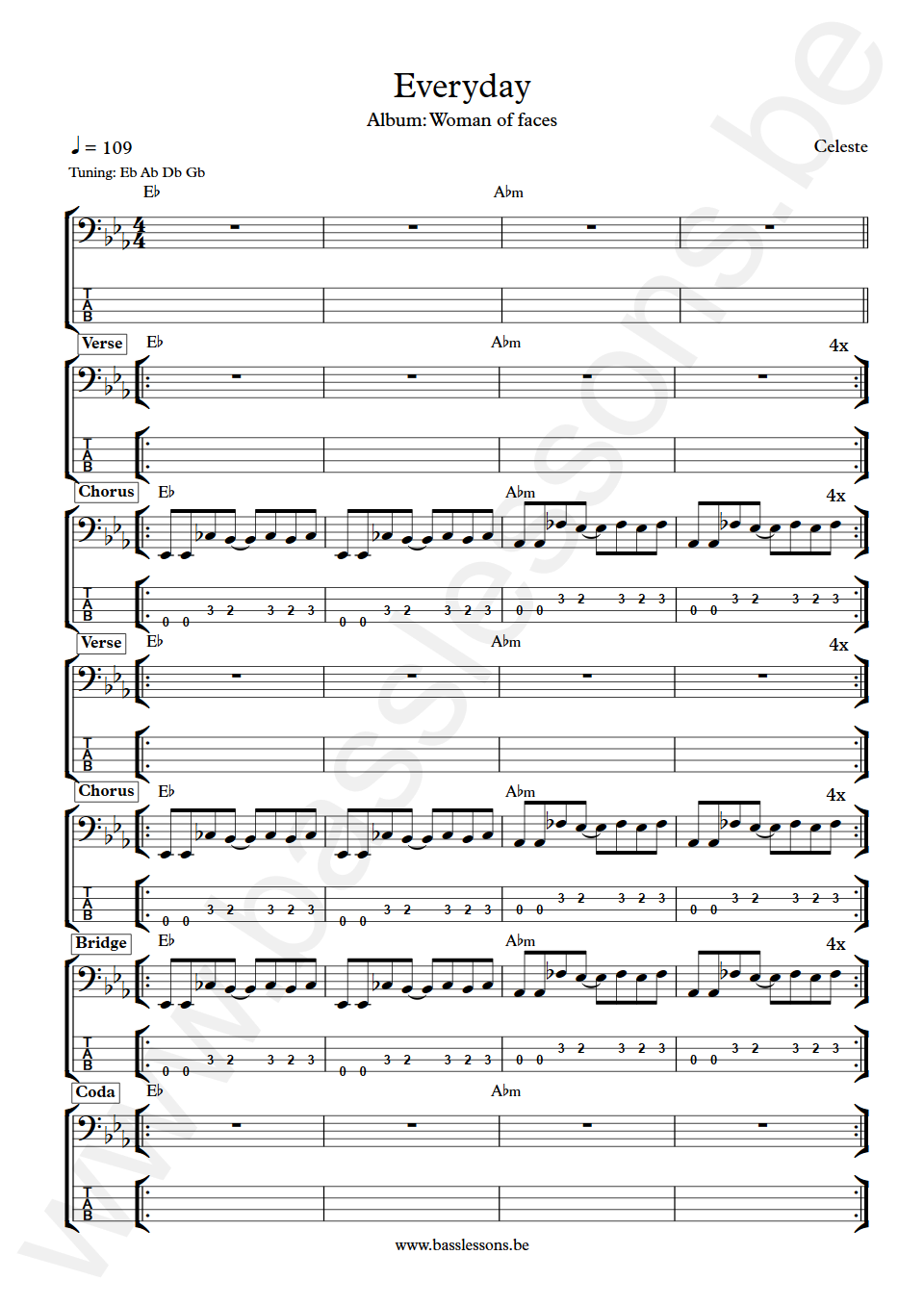 Celeste Everyday Bass Transcription