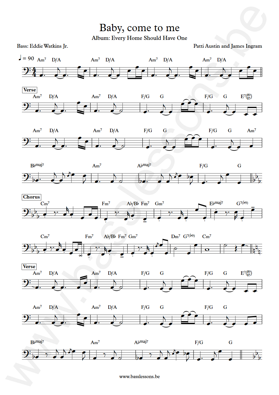 Baby, come to me Patti Austin and James Ingram Eddie Watkins Jr. Bass Transcription