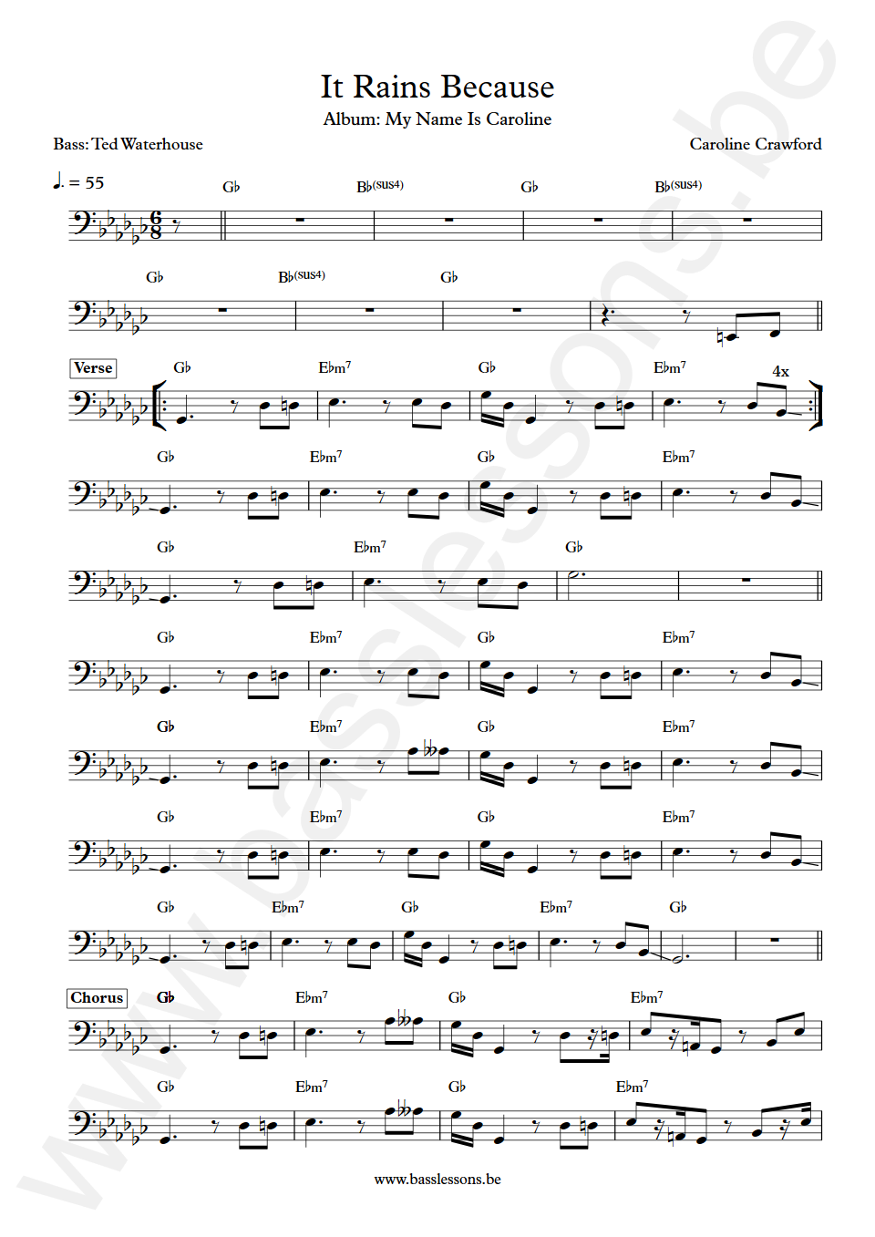 Caroline Crawford It Rains Because Ted Waterhouse Bass Transcription