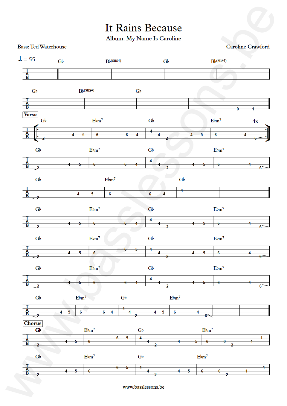 Caroline Crawford It Rains Because Ted Waterhouse Bass Tab