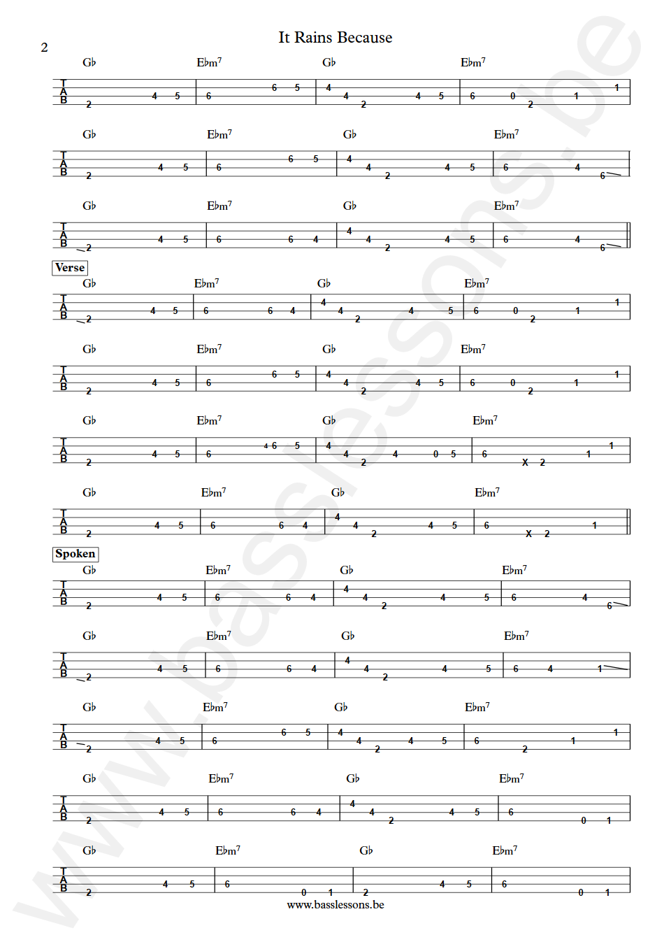 Caroline Crawford It Rains Because Ted Waterhouse Bass Tab part 2