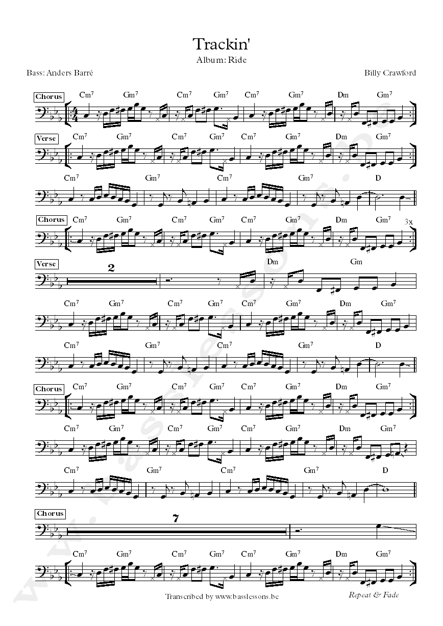Billy Crawford trackin bass transcription