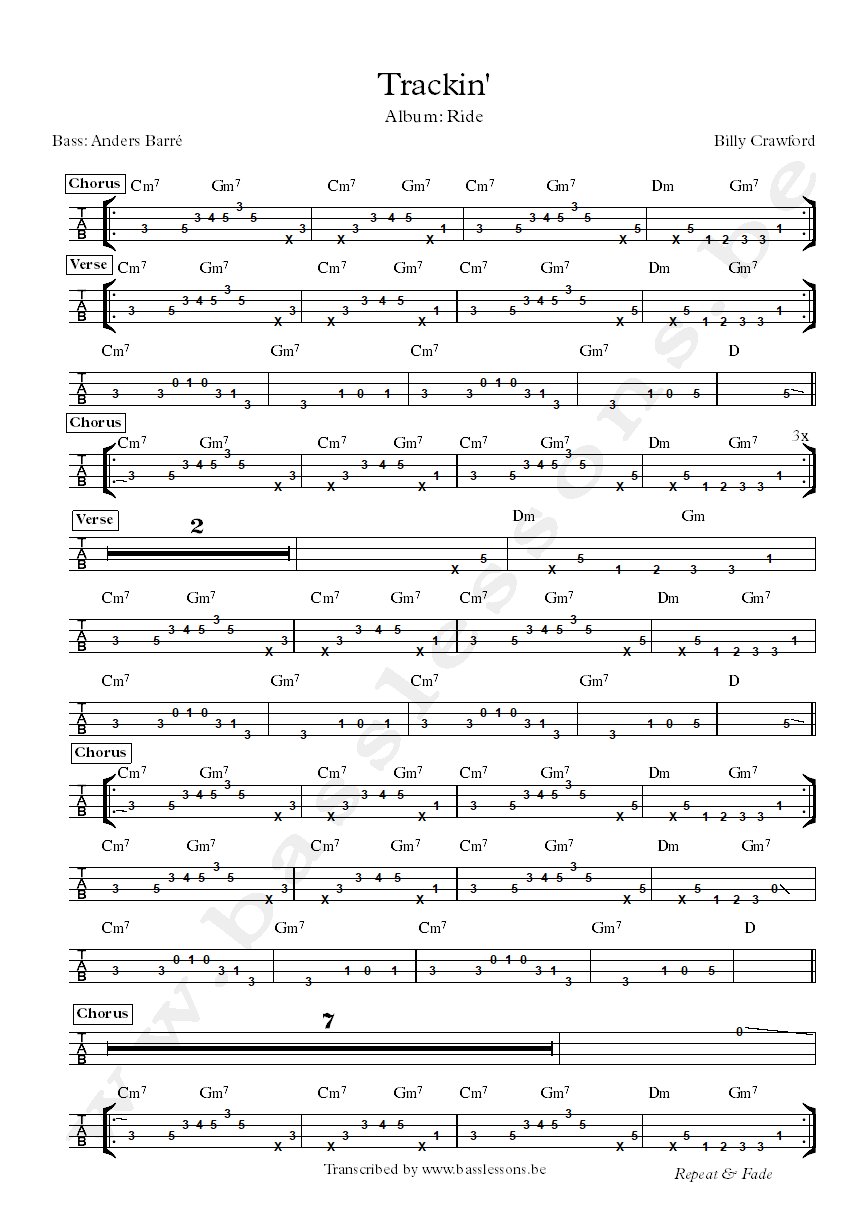 Billy Crawford trackin bass tab