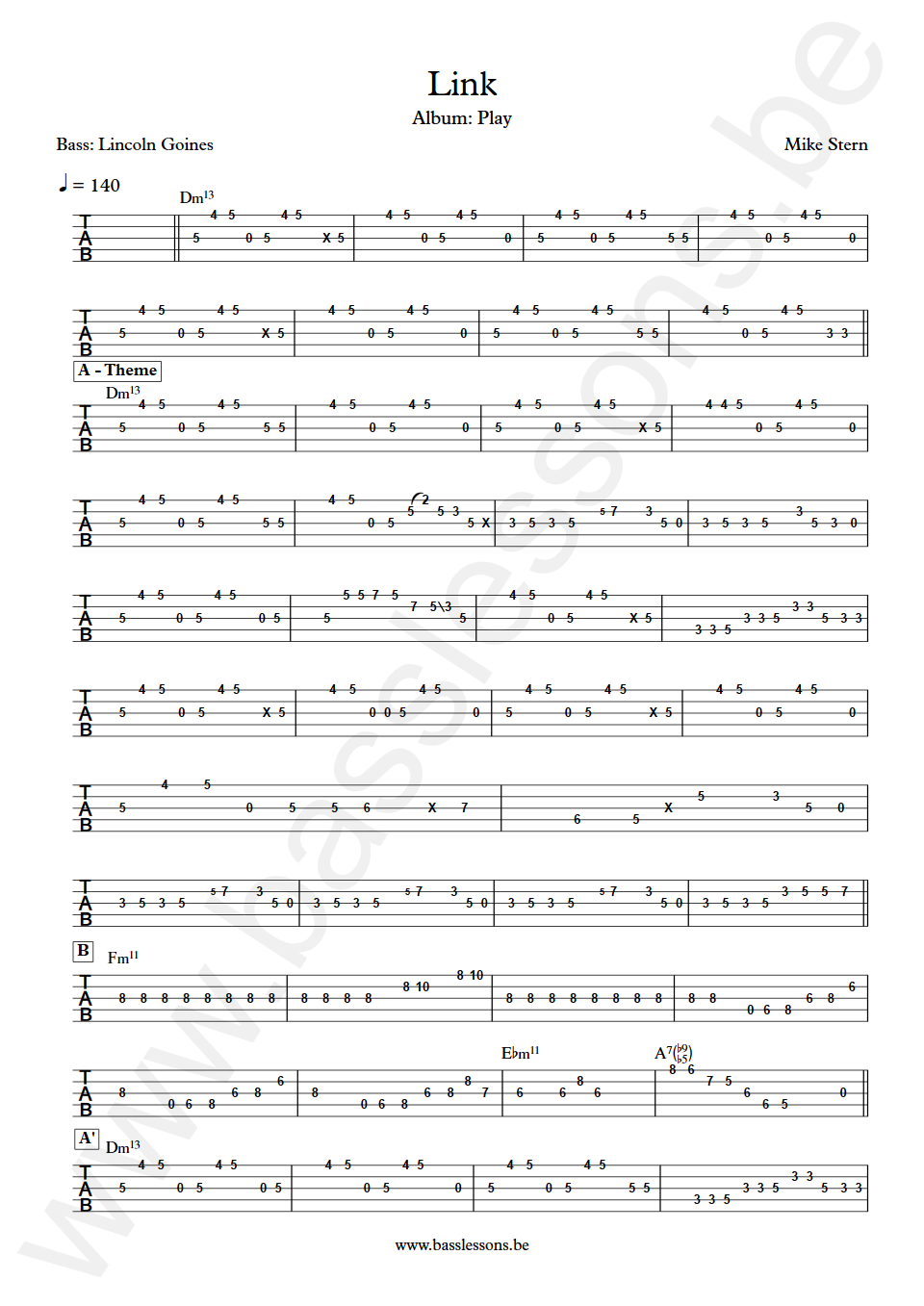 Mike stern Link Lincoln Goines Bass Transcription Tabs