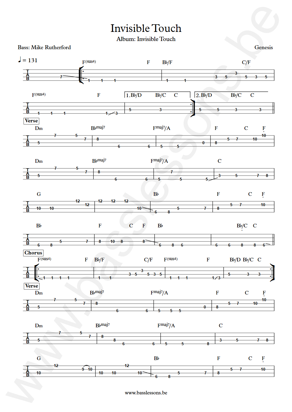 Genesis  Invisible Touch Mike Rutherford Bass Tabs