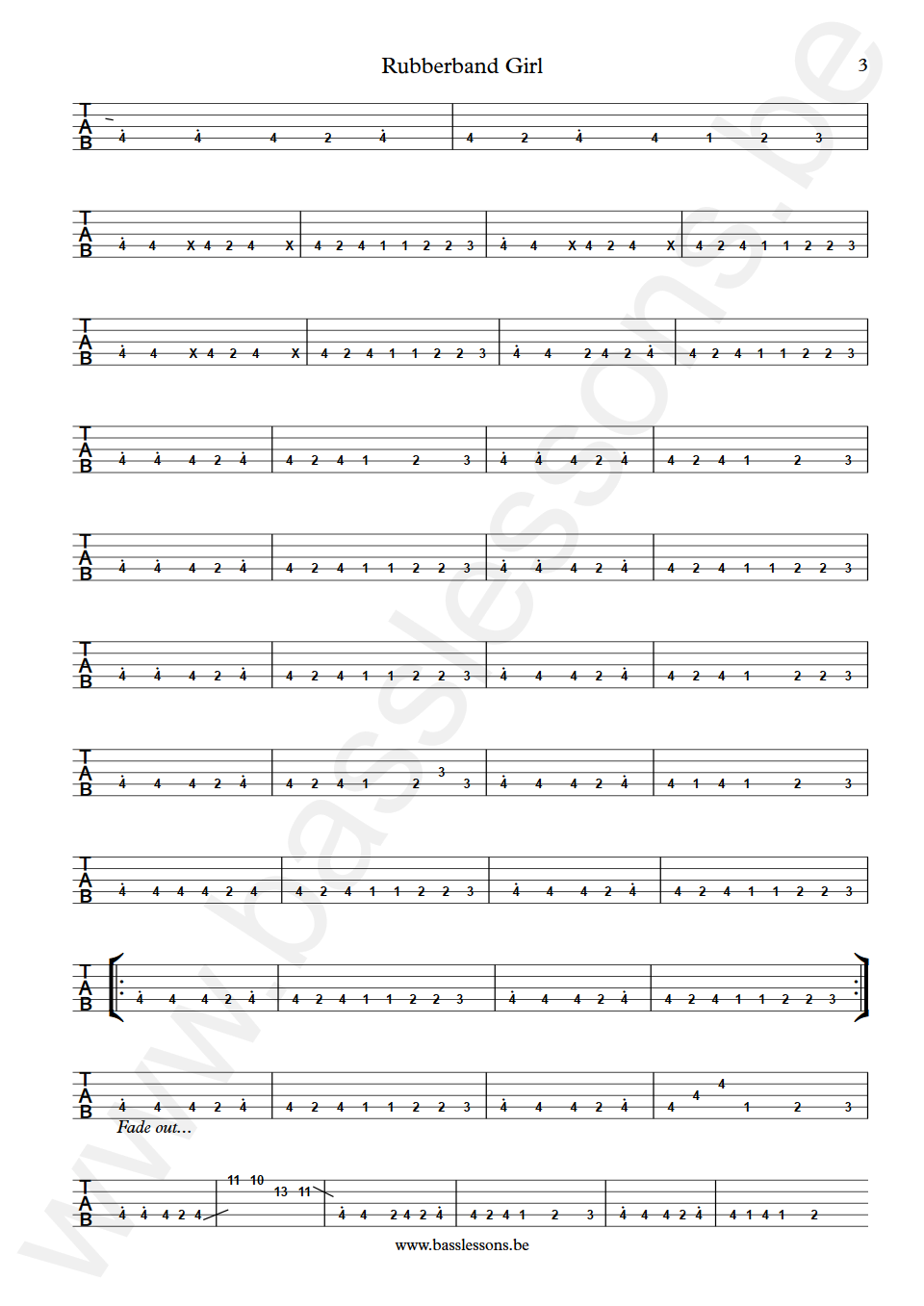 Kate Bush Rubberband Girl John Giblin Bass Tabs part 3