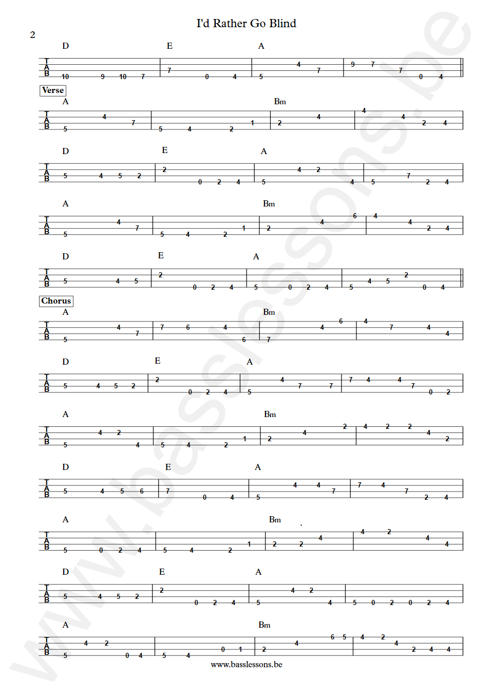 Margie Joseph Id Rather Go Blind Jerry Jemmott Bass Tabs part 2