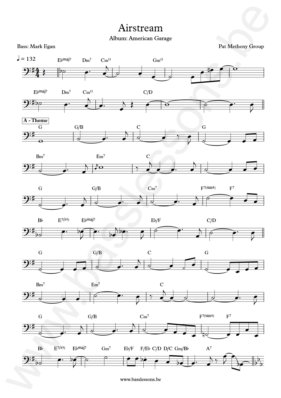 Pat Metheny Airstream Mark Egan Bass Transcription