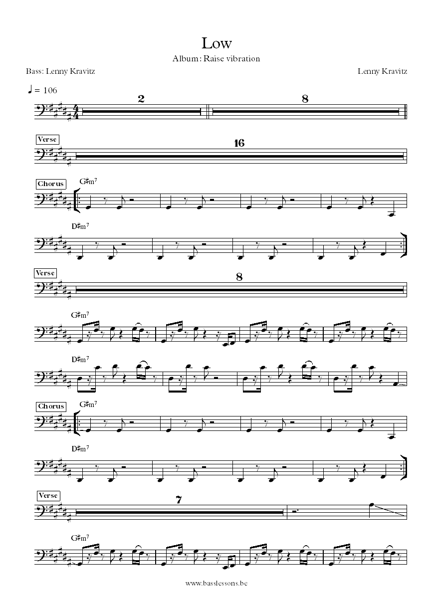 Lenny Kravitz low Bass Transcription