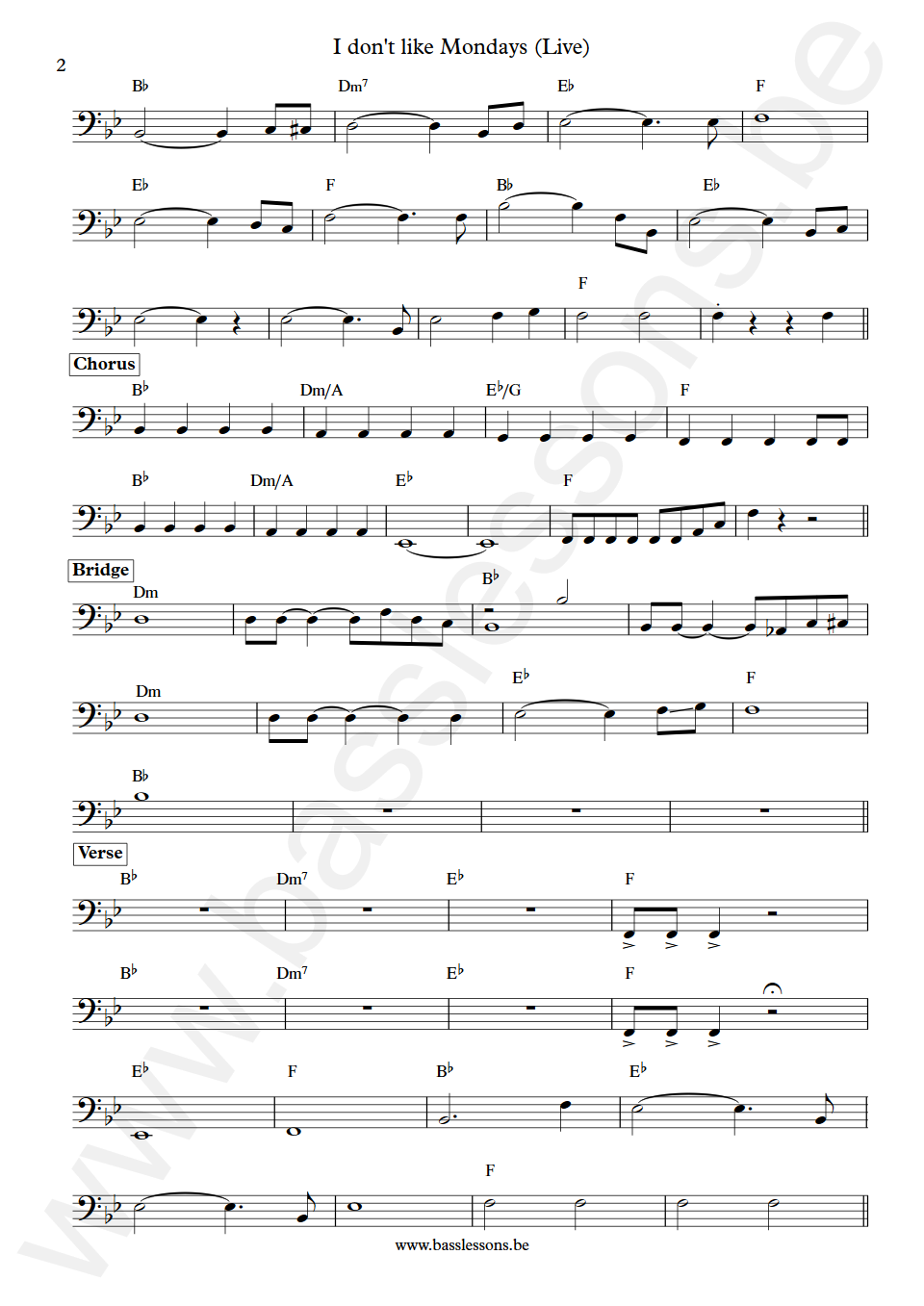 Bon Jovi & Bob Geldof I Don't Like Mondays Hugh McDonald Bass Transcription part 2