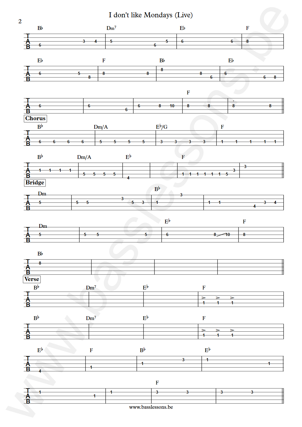 Bon Jovi & Bob Geldof I Don't Like Mondays Hugh McDonald Bass Tabs part 2