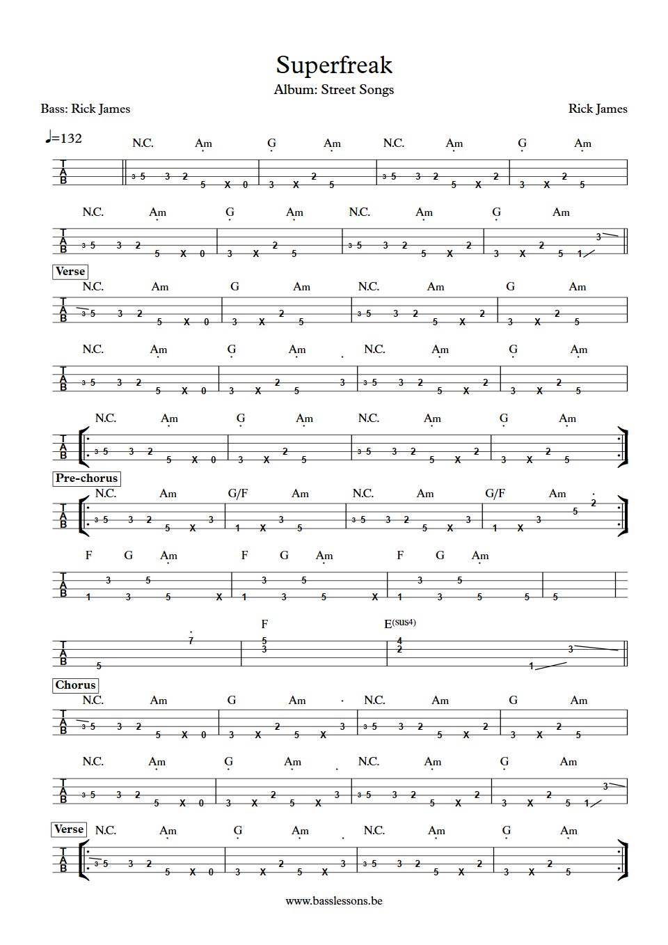 Rick James Super Freak bass tab