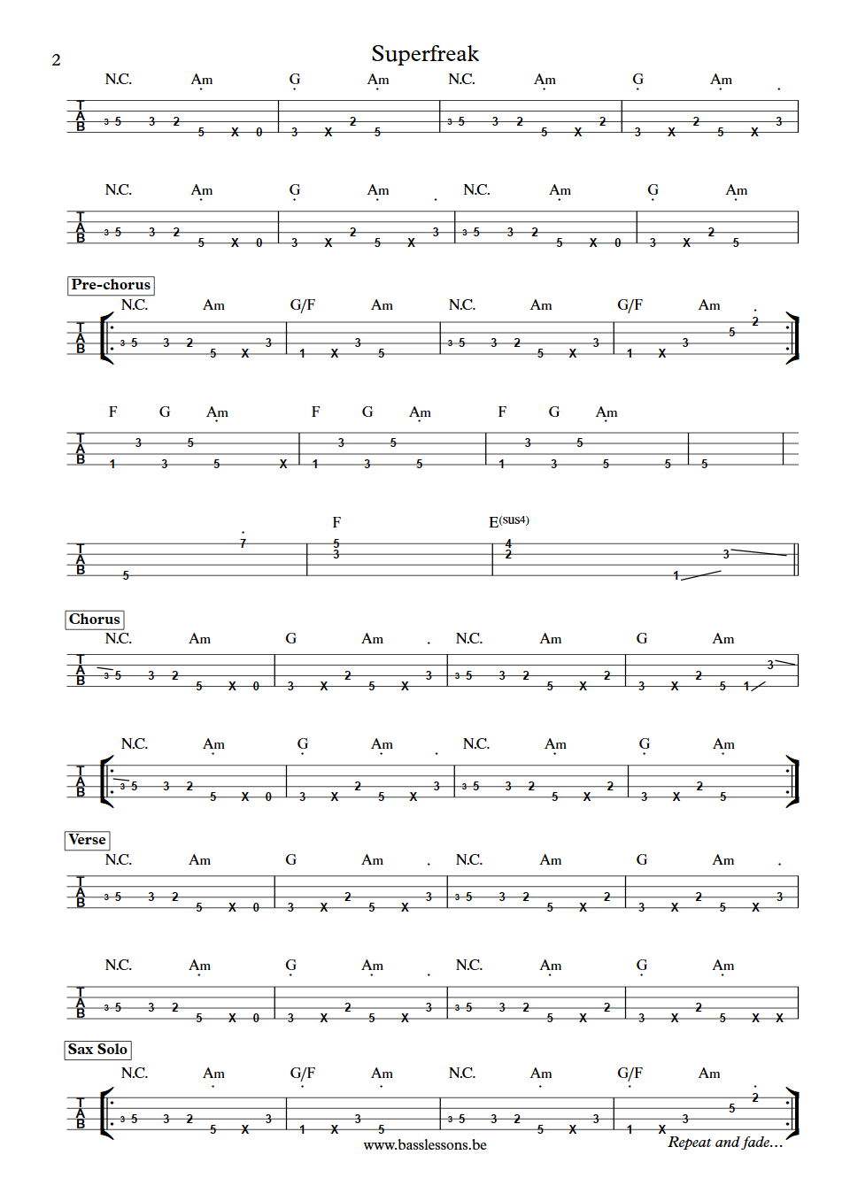 Rick James Super Freak bass tab part 2