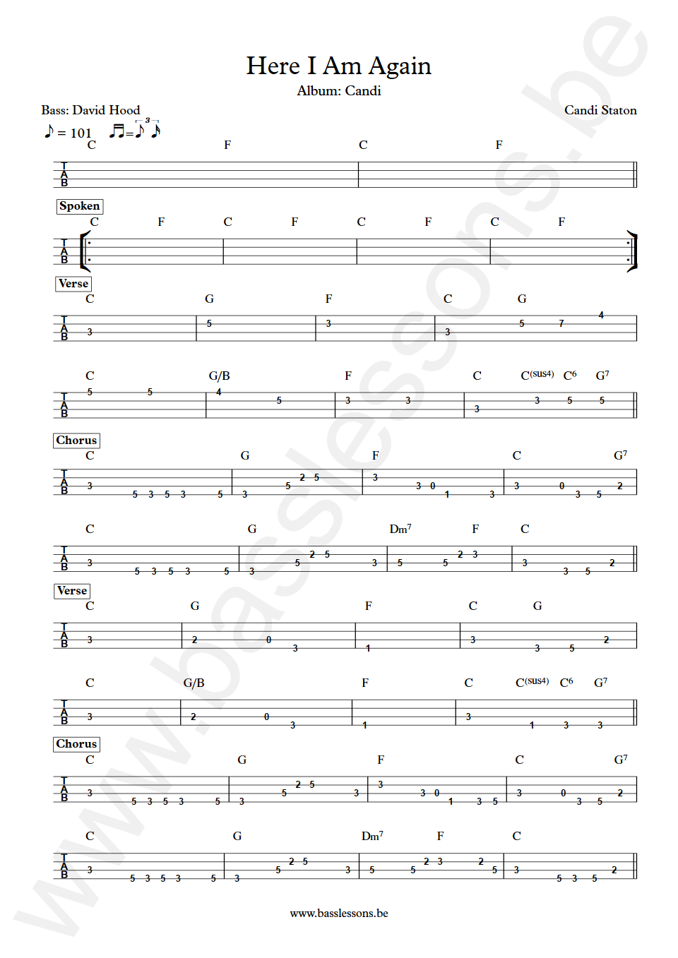 Candi Staton Here I Am Again David Hood Bass Tab