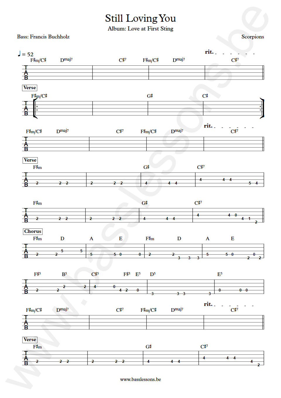 Scorpions Still Loving You Francis Buchholz Bass 5-string Tabs